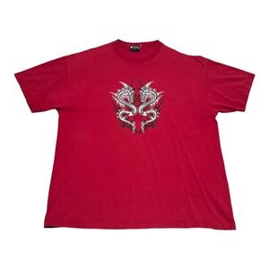 Y2K 2000s Extreme Limit Twin Dragon Red 100% Cotton Shirt Men's XL